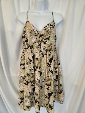 Volcom Black Floral Midi Sundress with Pink & Green Print Size S 4-6